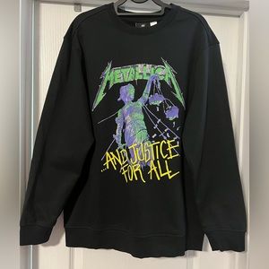 H&M Metallic Sweat Shirt ”And Justice For All” Men Medium Black Multi